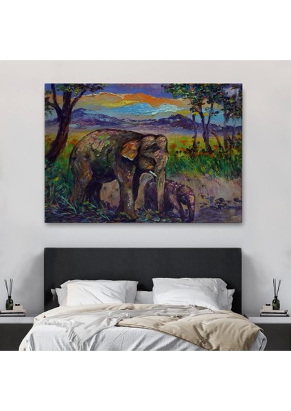 Ormandaki Yavru Fil ve Anne Fil TABLOSU-1242
