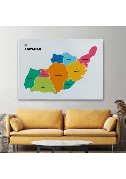 Adıyaman Ili ve Ilçeler Haritası Dekoratif Kanvas Tablo 1251