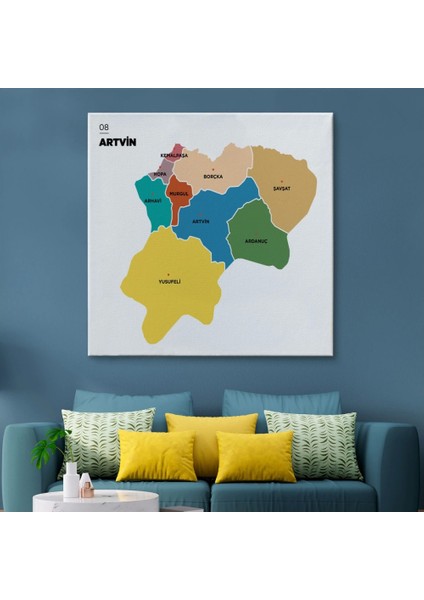 Teknoo- Artvin Ili ve Ilçeler Haritası Dekoratif Kanvas Tablo 1274