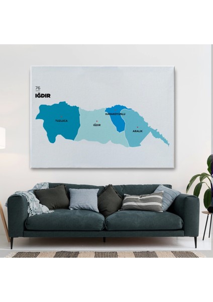 Teknoo- Iğdır Ili ve Ilçeler Haritası Dekoratif Kanvas Tablo 1359