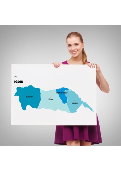 Teknoo- Iğdır Ili ve Ilçeler Haritası Dekoratif Kanvas Tablo 1359