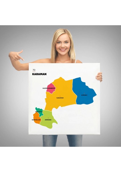 Karaman Ili ve Ilçeler Haritası Dekoratif Kanvas Tablo 1376 modelleri