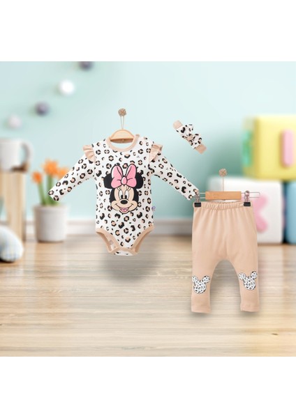 Kız 6-9-12 Ay Leopar Desenli Minnie Mouse Alt Üst Takım