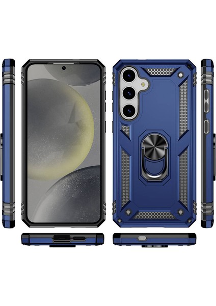 - Samsung Galaxy S24 Plus - Kılıf Yüzüklü Zırh Tank Vega Kapak - Mavi