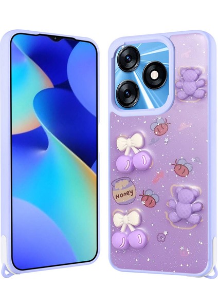 - Tecno Spark 10C - Kılıf Parlayan Sıvılı Simli Kabartma Figürlü Cevze Kapak