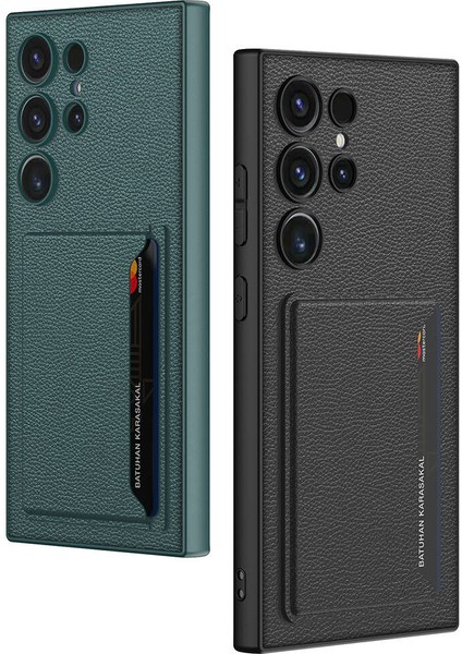 Samsung Galaxy S24 Ultra Kılıf Suni Deri Arka Yüzey Kartlıklı Kıpta Silikon Kapak - Mürdüm