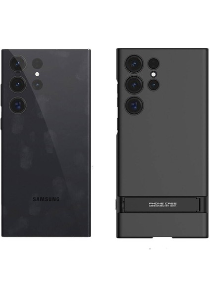 Samsung Galaxy S24 Ultra Kılıf Kamera Korumalı Dikey Standlı Ays Kapak - Gümüş