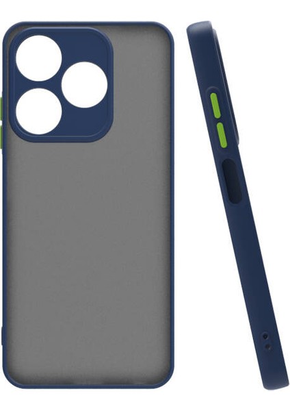 - Tecno Spark 10C - Kılıf Arkası Buzlu Renkli Düğmeli Hux Kapak - Lacivert - T29555