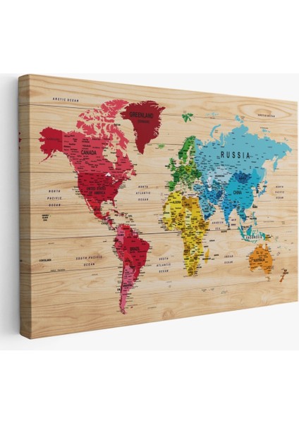 Ahşap Görünümlü Dünya Haritası Ayrıntılı ve Dekoratif Kanvas Tablo 1812 fiyatları