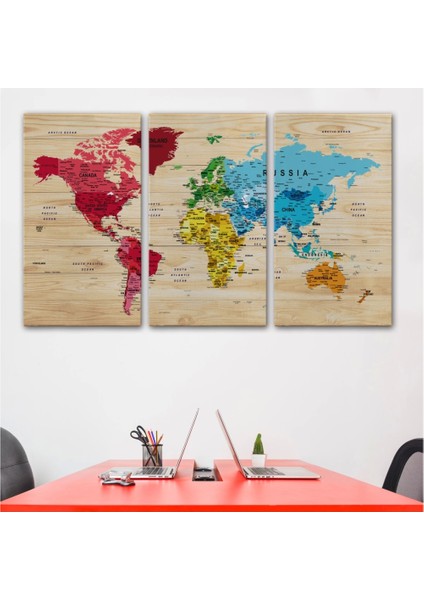 Ahşap Görünümlü Dünya Haritası Ayrıntılı ve Dekoratif Kanvas Tablo 1812 modelleri