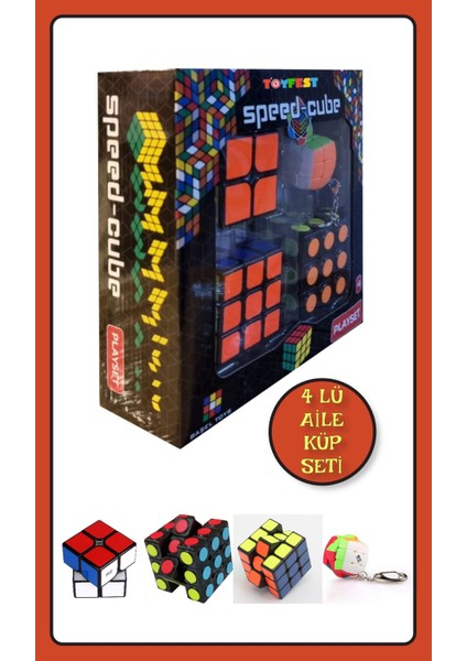 4 Lü Speed Zeka Küpü Akıl Küpü Rübik Küp Seti 3 x 3-2 x 2-3 x 3 Yuvarlak Punta'lı - Kavisli 3 x 3 Anahtar'lık