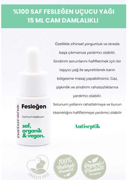 %100 Saf Fesleğen Uçucu Yağı Aromaterapi Yağı Difüzor Kokusu 15 ml