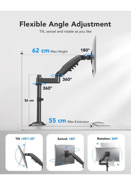 Hnss8 13"-32" Amortisörlü 2-9 kg Profosyonel & Oyuncu Monitör Standı