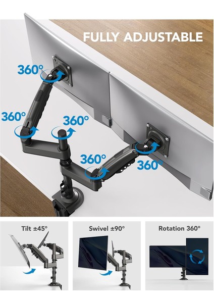 Hnds8 Çift Kol 13"-32" Amortisörlü 2-9 kg Profosyonel & Oyuncu Monitör Standı fiyatları