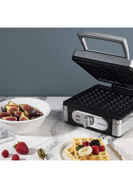 H.koenig GFX320 Waffle Makinesi, 1400 W, 2 Waffle, 15 x 10 Cm, Gri