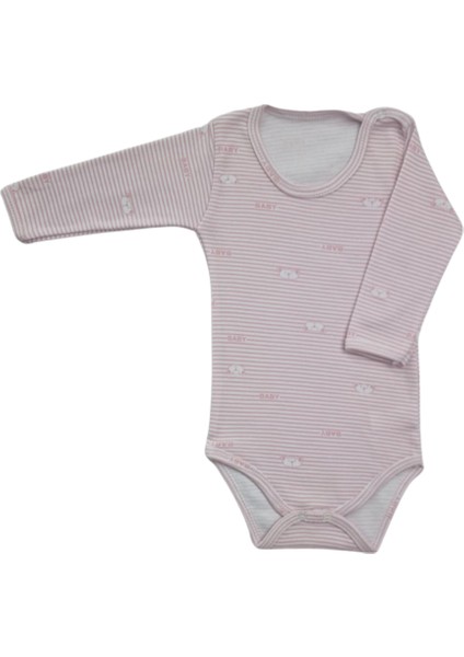 Uzun Kollu 3'lü Body Pamuklu Çizgili Çıtçıtlı Zıbın Pembe fırsatları