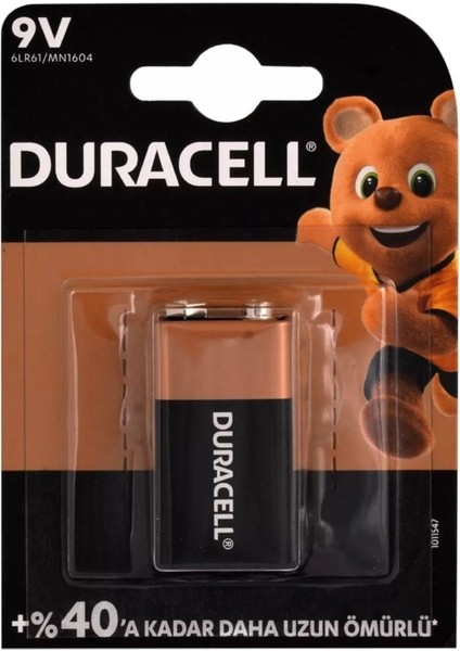 9 Volt Alkalin Kare Pil Gaz Duman Dedektörü , Radyo , Alarm Cihazı Yassı Pil 6LR61 9V Pil Duracell