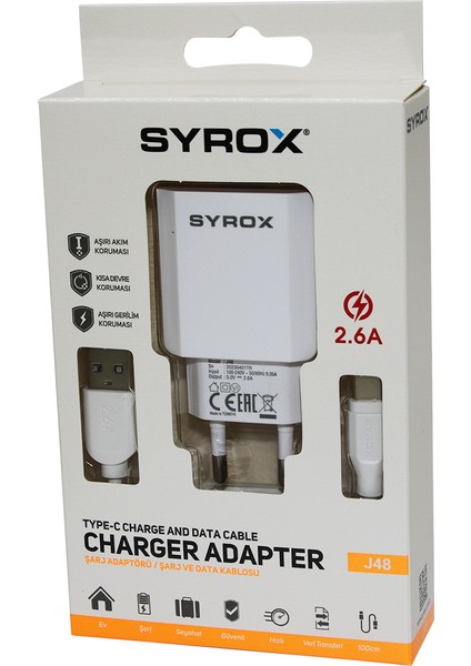 Charger Adapter Type-C USB Set 2.6A Ev Şarj Aleti (K246)