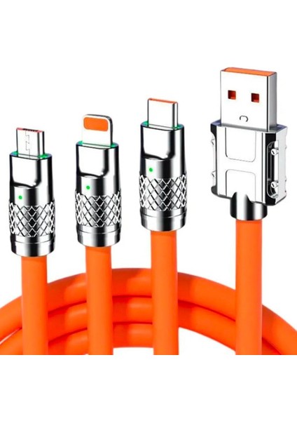 3 In 1 Type-C + Micro USB + Lightning Hızlı Şarj Kablosu Silikon Kablo 1 Metre Opp Ambalaj (K246)