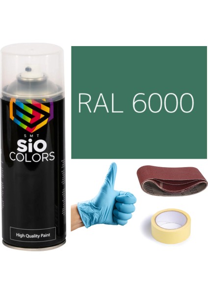 Akrilik Sprey Boya Yeşil RAL-6000 Boya Seti 400ML +Zımpara+Kağıt Bant+Eldiven