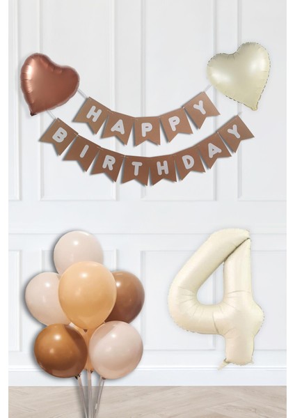 Retro Renkler Doğum Günü Parti Seti Krem Yaş Balonlu Kraft Banner Balon Zinciri Seti