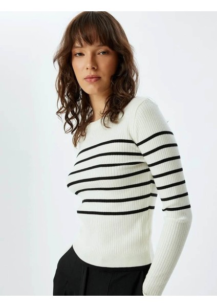 Kadın Kazak Siyah - Beyaz 5WAK90259HT