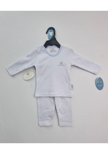 Bebek 3'lü Yumuşacık Pamuklu Çizgili Desenli Pijama Setleri Mavi