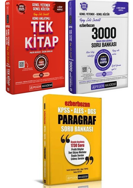 Pegem Akademi KPSS GYGK Tek Kitap Konu + 3000 Soru ve Ezberbozan Paragraf 3'lü Set