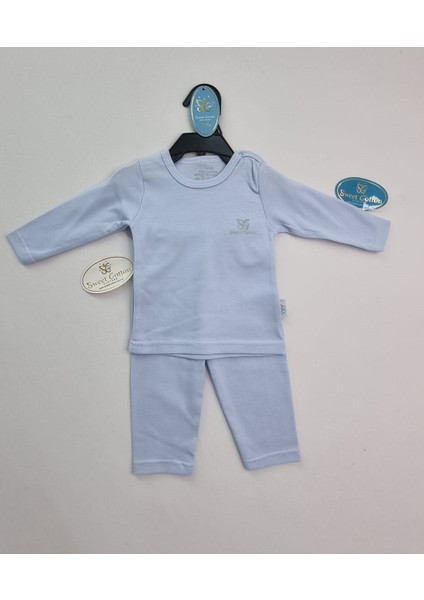 Bebek 3'lü Yumuşacık Pamuklu Çizgili Desenli Pijama Setleri Mavi