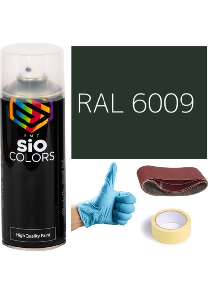 Akrilik Sprey Boya Yeşil RAL-6009 Boya Seti 400ML +Zımpara+Kağıt Bant+Eldiven