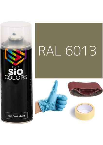 Akrilik Sprey Boya Yeşil RAL-6013 Boya Seti 400ML +Zımpara+Kağıt Bant+Eldiven