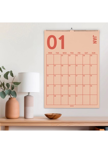 2025 Duvar Takvimi A4 Spiralli Takvim 33 x 48 cm Spiralli Takvim Aylık Planlayıcı Takvim Boho Renkler