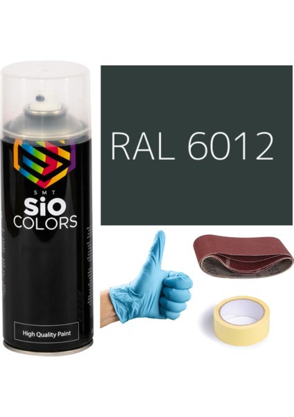 Akrilik Sprey Boya Yeşil RAL-6012 Boya Seti 400ML +Zımpara+Kağıt Bant+Eldiven