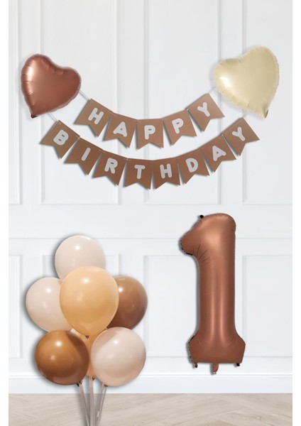 Retro Renkler Doğum Günü Parti Seti Çikolata Kahve Yaş Balonlu Kraft Banner Balon Zinciri Seti
