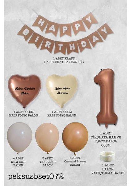 Retro Renkler Doğum Günü Parti Seti Çikolata Kahve Yaş Balonlu Kraft Banner Balon Zinciri Seti fiyatları