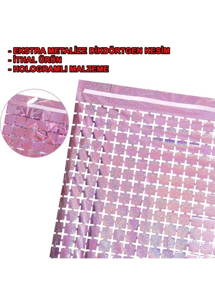 Ekstra Metalize Rose Gold Renk Disko Dikdörtgen Kesim Kapı Perdesi Dekorasyon 1x2 Metre