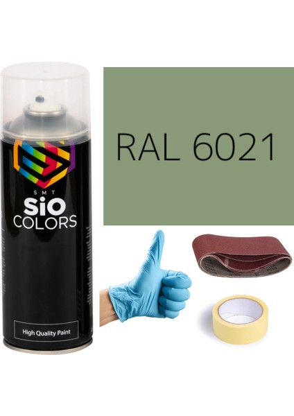 Akrilik Sprey Boya Yeşil RAL-6021 Boya Seti 400ML +Zımpara+Kağıt Bant+Eldiven