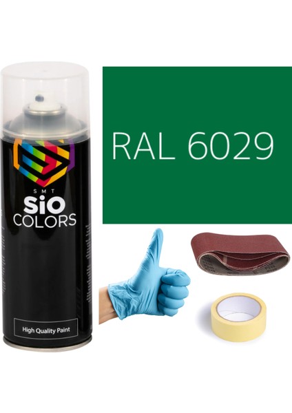 Akrilik Sprey Boya Yeşil RAL-6029 Boya Seti 400ML +Zımpara+Kağıt Bant+Eldiven