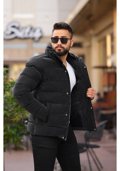 Erkek Siyah Yaka Kürk Mont