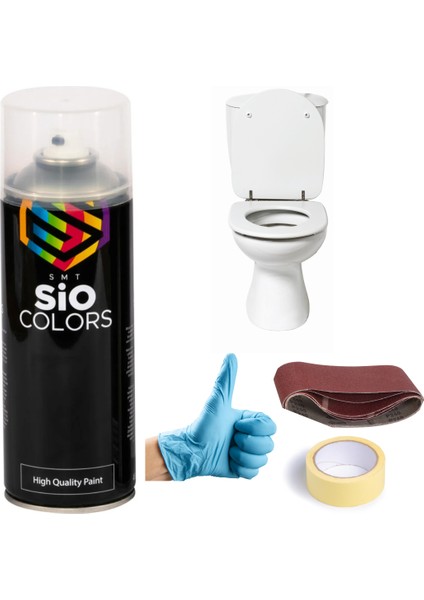Klozet - Lavabo Dönüşüm Parlak Beyaz Sprey Boya Seti 400ML +Zımpara+Kağıt Bant+Eldiven