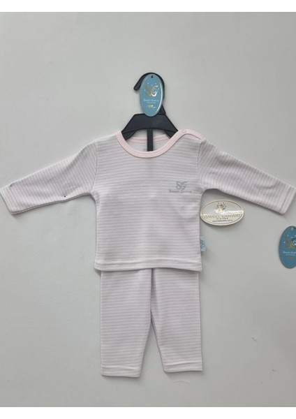 Bebek 3'lü Yumuşacık Pamuklu Çizgili Desenli Pijama Setleri Pembe