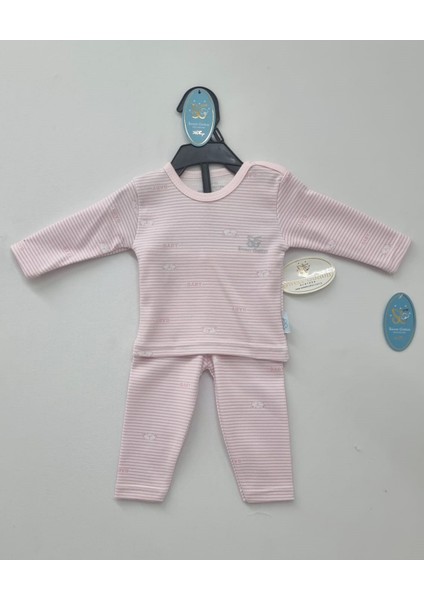Bebek 3'lü Yumuşacık Pamuklu Çizgili Desenli Pijama Setleri Pembe