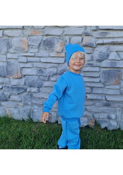 Çocuk Bisiklet Yaka Alt-Üst Eşofman Takımı - Üç Iplik Şardonlu