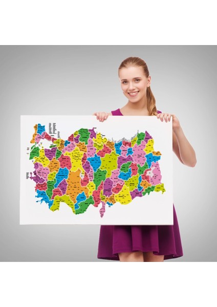 Teknoo- Türkiye Haritası Kanvas Tablo Il ve Ilçeli Ayrıntılı Eğitici Dekoratif Tablo 3029 fırsatları
