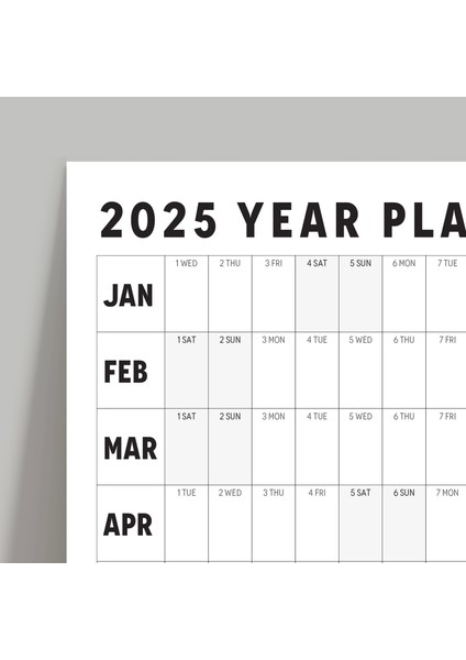 2025 Yıllık Planlayıcı Duvar Takvimi Aylık Planlayıcı Aile Takvimi Siyah Beyaz Yatay Takvim modelleri