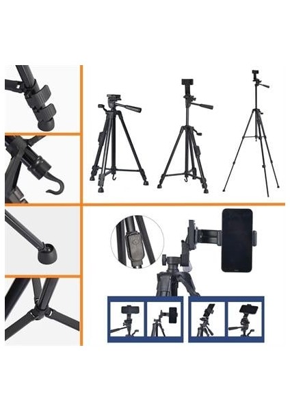 Tripod Telefon ve Fotoğraf Makinası Takılabilen 146CM Bluetooth Kumandalı Tutucu