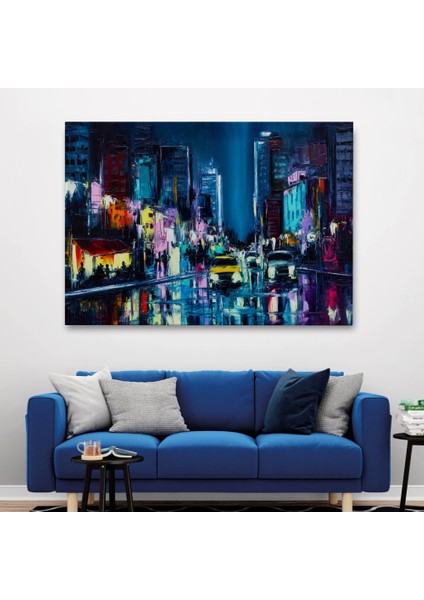 Teknoo- New York Gece Manzarası Yağlıboya Dekoratif Duvar TABLOSU-3533