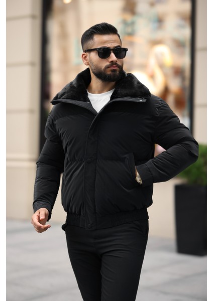 Erkek Siyah Kürk Yaka Mont modelleri