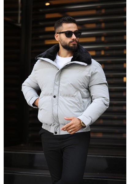 Erkek Gri Kürk Yaka Mont modelleri