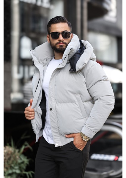 Erkek Dik Yaka Krem Kapüşonlu Mont fiyatları